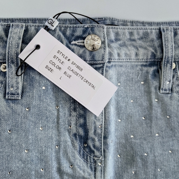 REVOLVE Generation Love New York Claudette Crystal Studded Denim Skirt L NWT - Picture 5 of 7